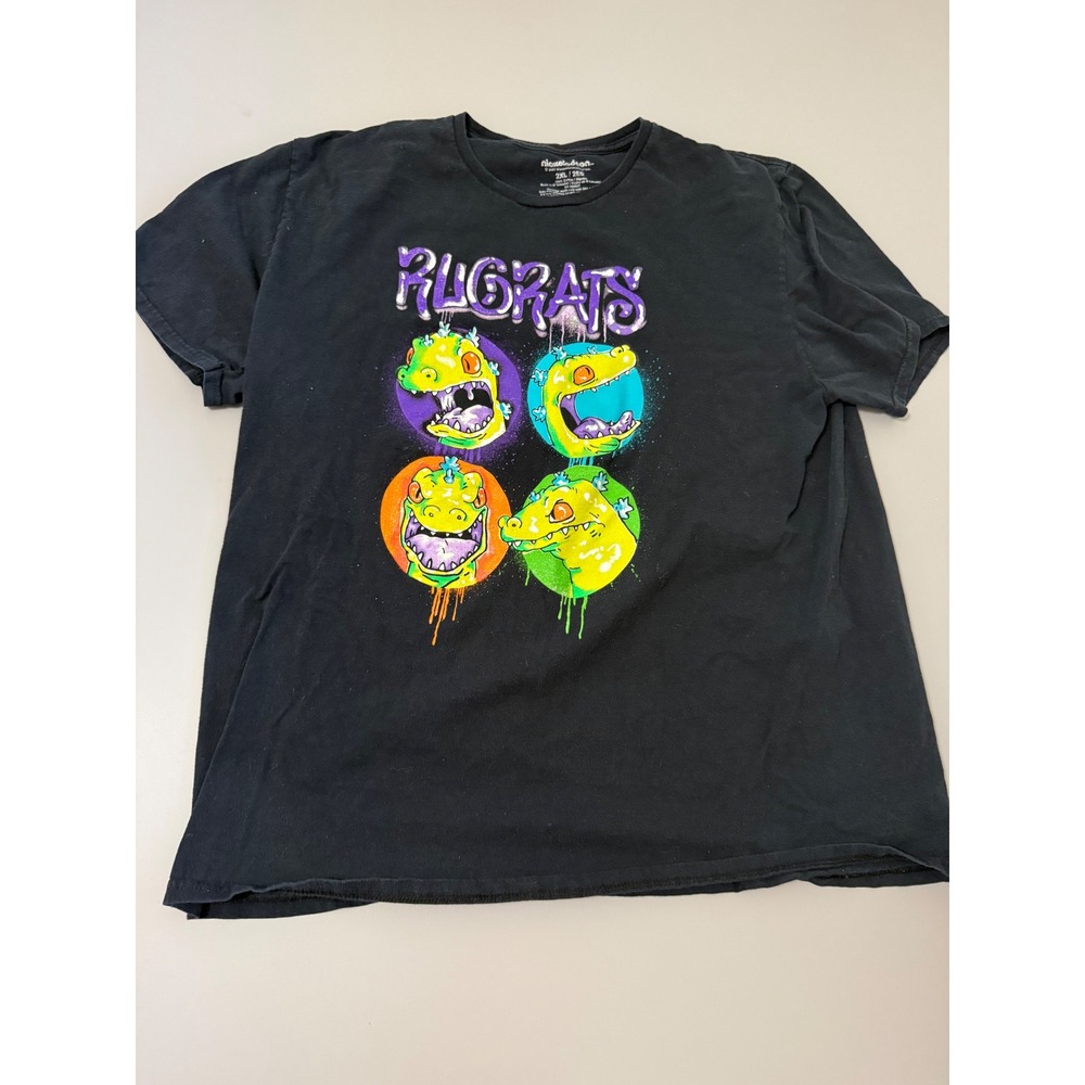 Nickelodeon Rugrats Reptar Graphic T-Shirt Mens 2XL Black 90s Cartoon Tee Cotton